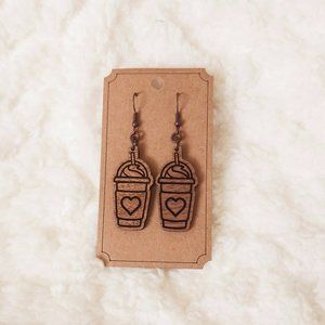 5/$25 Iced Coffee Frappuccino Earrings Dangle Wooden w/Heart